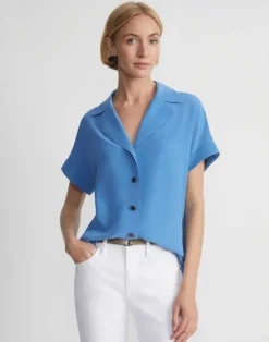 Sandwashed Silk Notch Collar Blouse