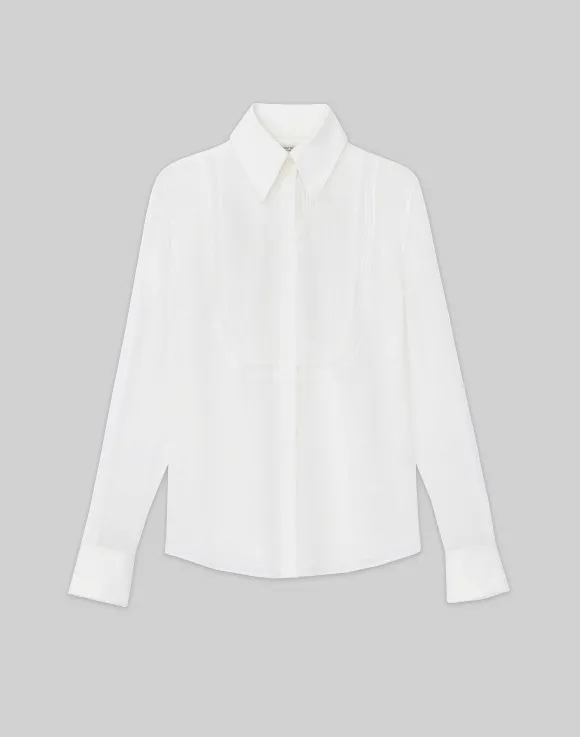 Silk Georgette Pintuck Bib Blouse