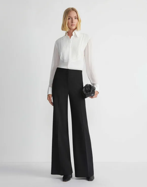 Silk Georgette Pintuck Bib Blouse