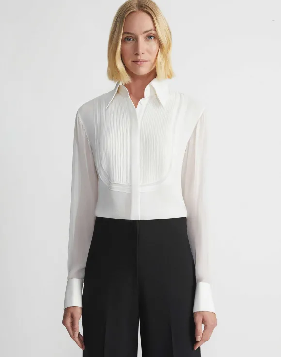 Silk Georgette Pintuck Bib Blouse