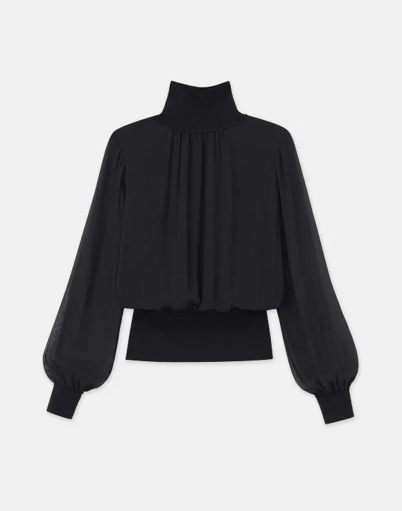 Silk Georgette Turtleneck Blouse