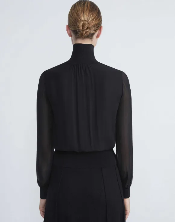 Silk Georgette Turtleneck Blouse