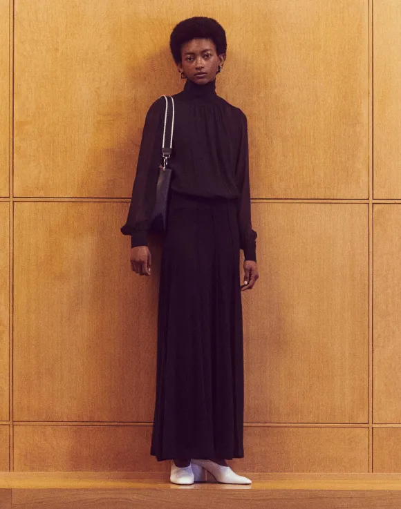 Silk Georgette Turtleneck Blouse