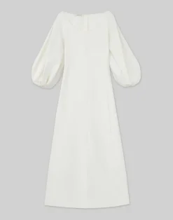 Silk-Linen Lantern Sleeve Dress