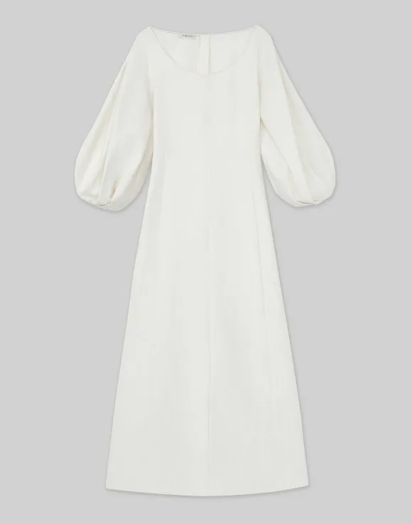 Silk-Linen Lantern Sleeve Dress