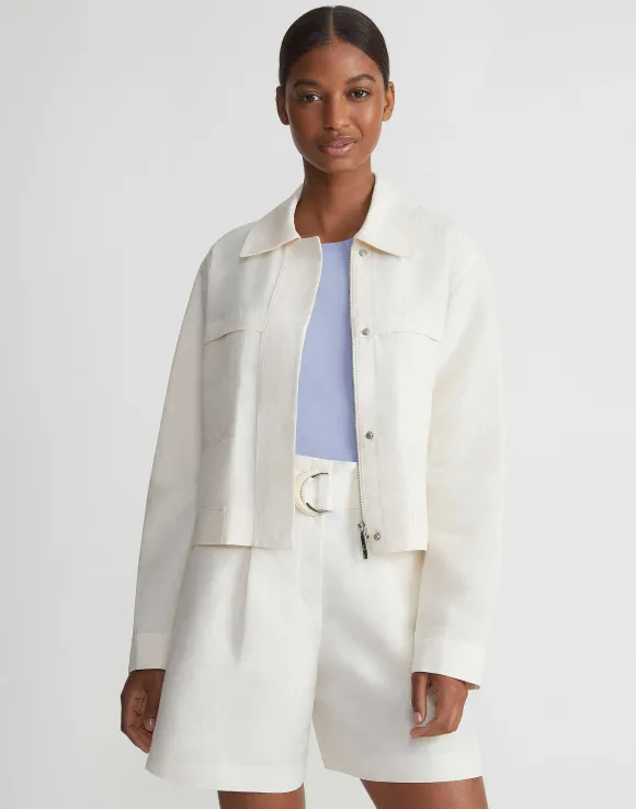 Silk-Linen Tapered Bomber Jacket