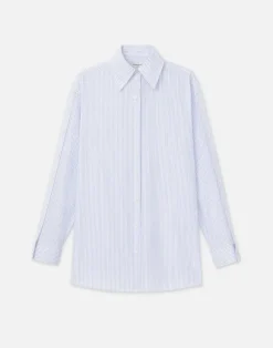 Stripe Cotton Poplin Button Sleeve Oversized Shirt