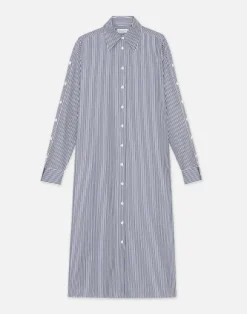 Stripe Cotton Poplin Button Sleeve Oversized Shirtdress