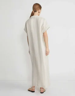 Stripe Jacquard Linen-Cashmere Popover Dress