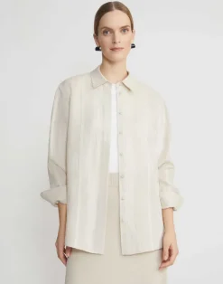 Stripe Jacquard Linen-Cashmere Oversized Shirt
