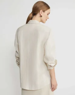 Stripe Jacquard Linen-Cashmere Oversized Shirt