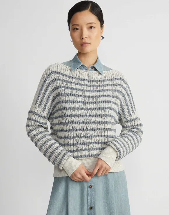 Stripe Organic Cotton & Denim Yarn Bateau Sweater