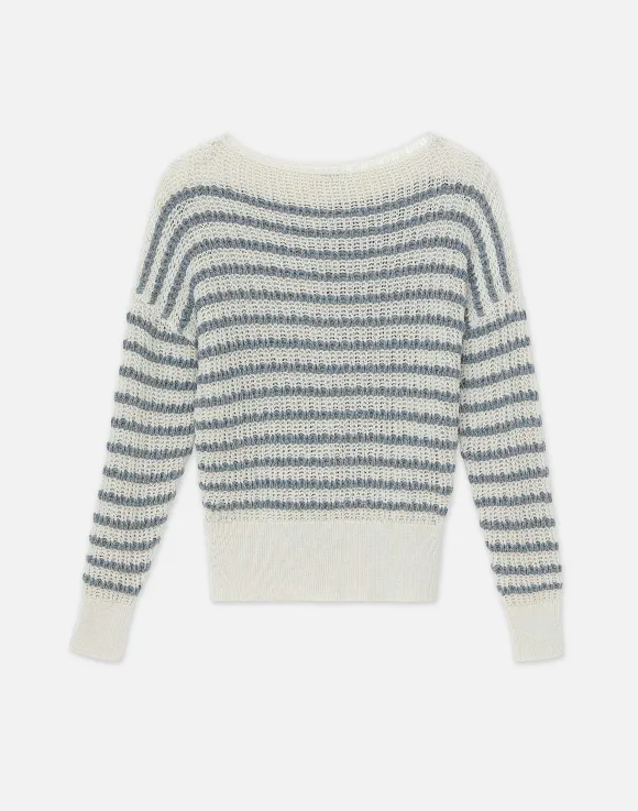 Stripe Organic Cotton & Denim Yarn Bateau Sweater