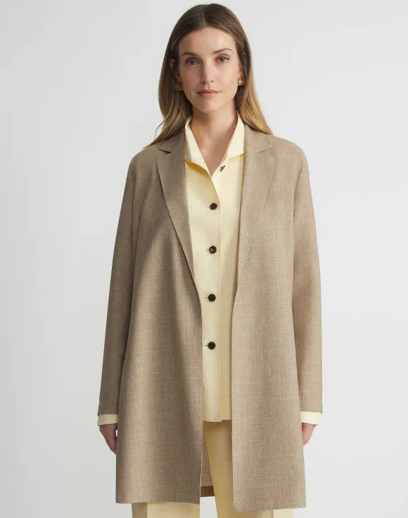 Virgin Wool Silk-Linen Open Front Jacket