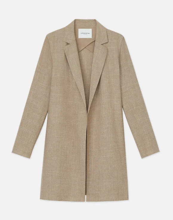 Virgin Wool Silk-Linen Open Front Jacket