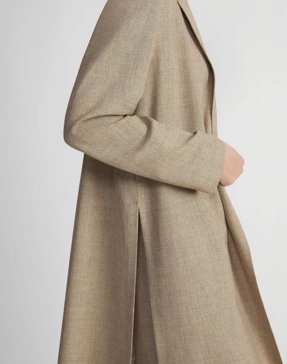 Virgin Wool Silk-Linen Open Front Duster