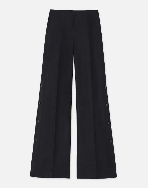 Viscose-Linen Twill Thames Button Wide Leg Pant