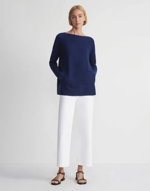 Wool-Cashmere Link Stitch Bateau Neck Sweater