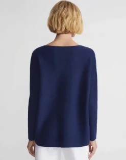 Wool-Cashmere Link Stitch Bateau Neck Sweater