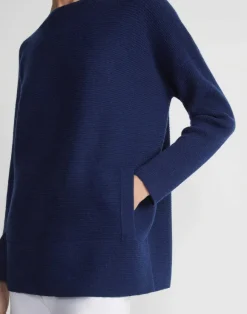 Wool-Cashmere Link Stitch Bateau Neck Sweater