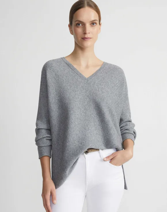 Wool-Cashmere Ribbed V-Neck Sweater