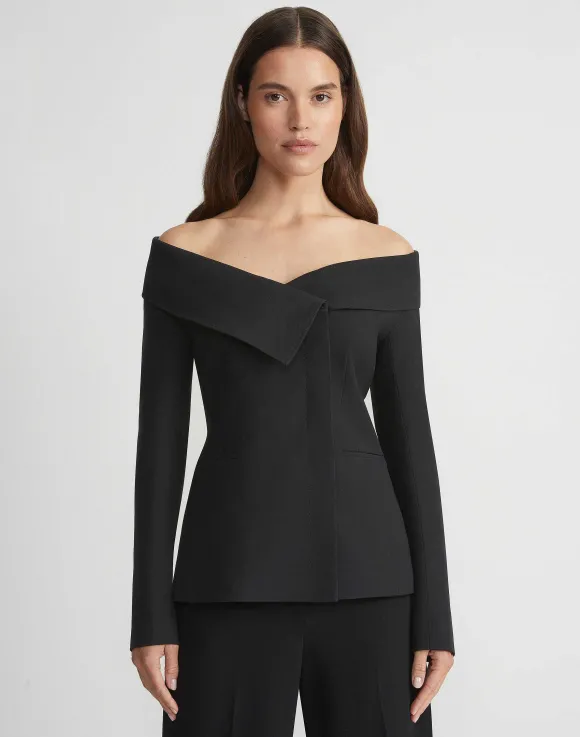 Wool-Silk Crepe Portrait Collar Jacket