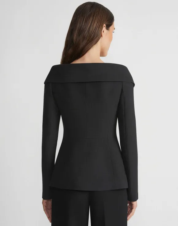 Wool-Silk Crepe Portrait Collar Jacket