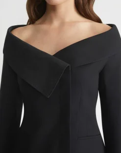 Wool-Silk Crepe Portrait Collar Jacket