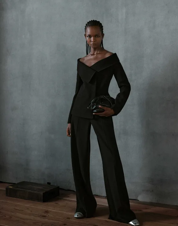 Wool-Silk Crepe Portrait Collar Jacket