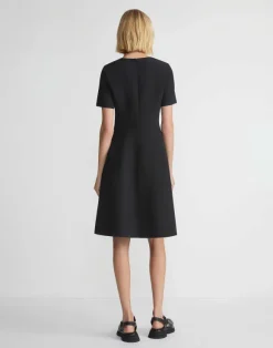 Wool-Silk Crepe Short Sleeve Dress