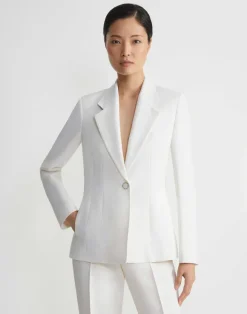 Wool-Silk Crepe Single Button Blazer