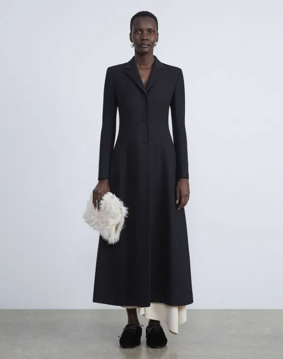 Wool-Silk Crepe Three-Button Academy Coat