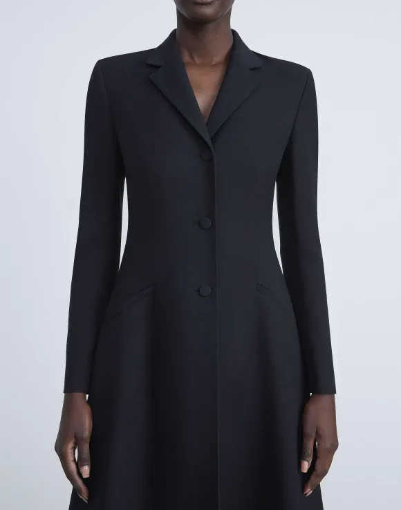 Wool-Silk Crepe Three-Button Academy Coat
