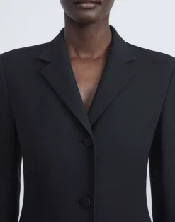 Wool-Silk Crepe Three-Button Academy Coat