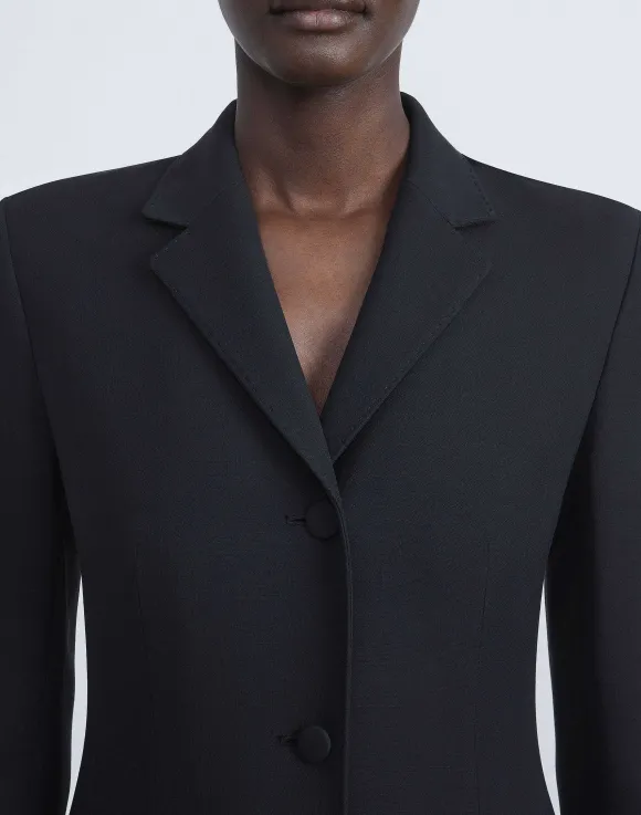 Wool-Silk Crepe Three-Button Academy Coat
