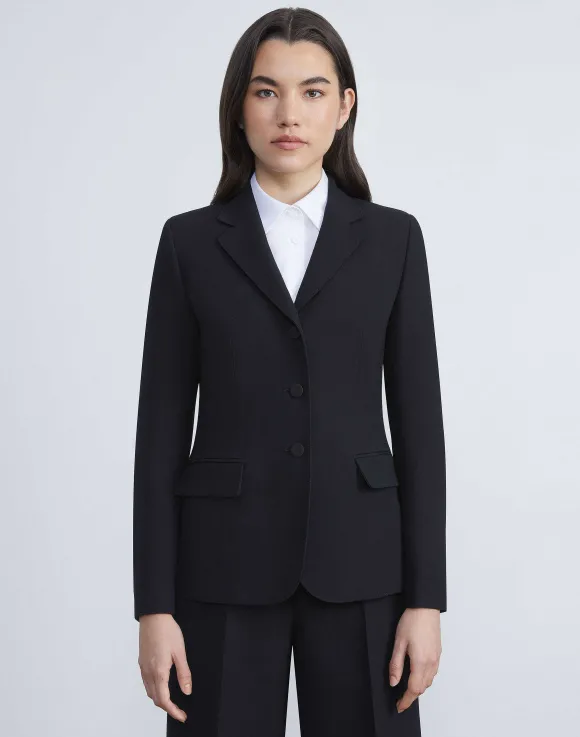 Wool-Silk Crepe Three-Button Academy Blazer