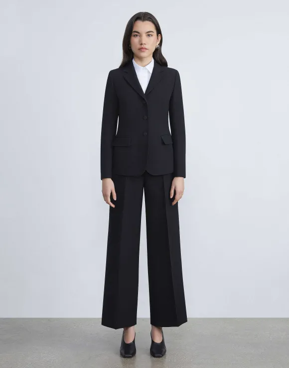 Wool-Silk Crepe Three-Button Academy Blazer