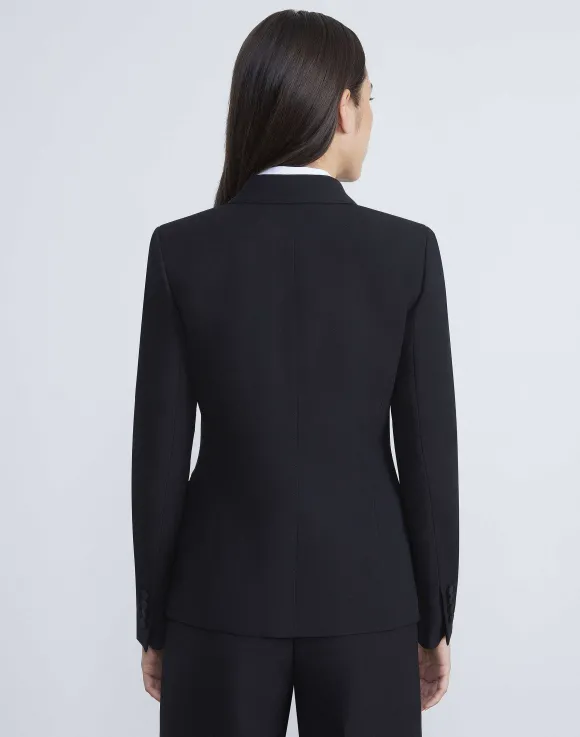 Wool-Silk Crepe Three-Button Academy Blazer