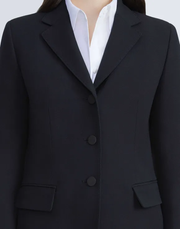 Wool-Silk Crepe Three-Button Academy Blazer