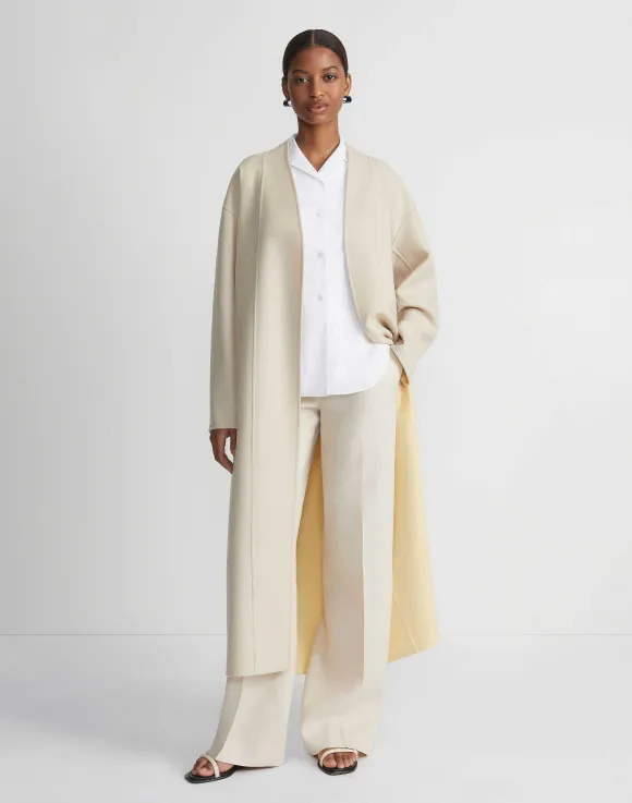 Wool-Silk Double Face Reversible Open Front Coat